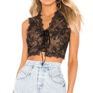 Michael Costello Revolve Black Lace Courage Crop Top – Medium – New